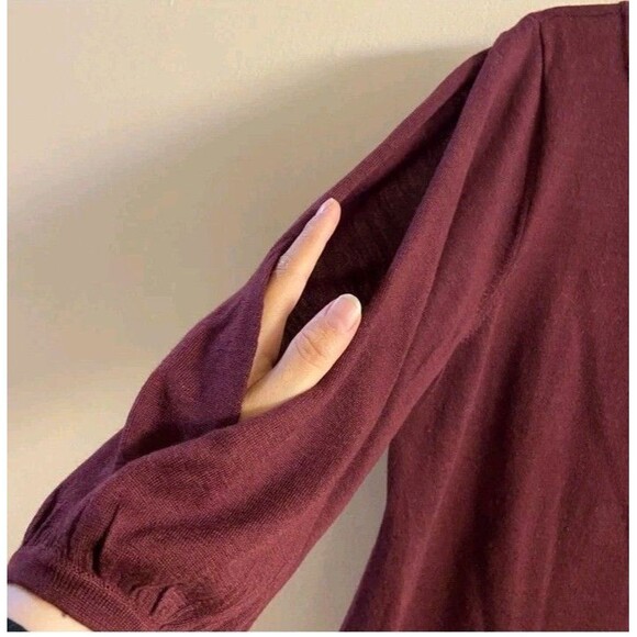Talbots Sweater Boat neck 3/4 Slit Sleeve Maroon Pure Merino Wool Large - Picture 5 of 7